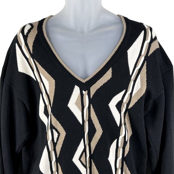 Sansabelt Sport Mens M  V-Neck Black Cotton Sweater Geometric Pattern Timeless - Picture 5 of 14